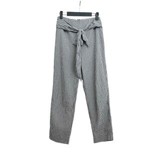 FREE PEOPLE West Side Tie Black White Gingham Check Seersucker Cropped Pants s 4